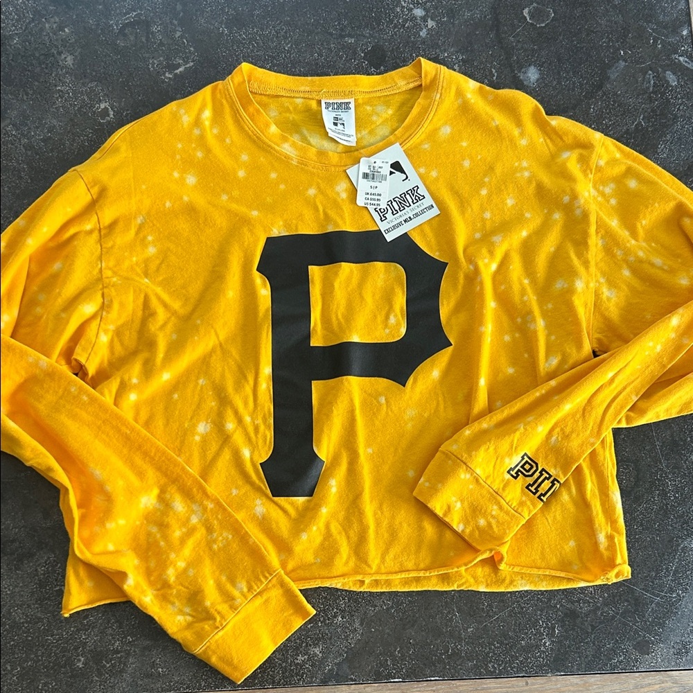 PINK Victoria’s Secret Pirates MLB Yellow Long Sleeve Shirt with Black Lettering